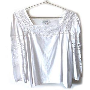 NWOT Calligraphie Women's Mixed Media Square-Neck Cropped Top, White, M